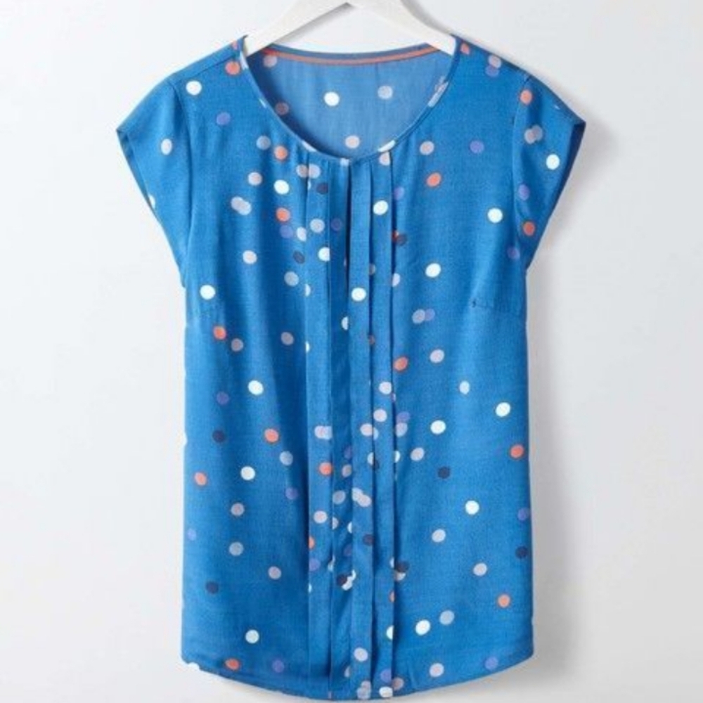 Boden Pleat Front Solstice Blue Confetti Spot Top (6)